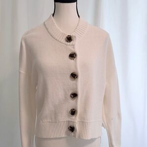 Quince Ivory 100% Organic Cotton Cropped  Button-Up Cardigan Size Small.